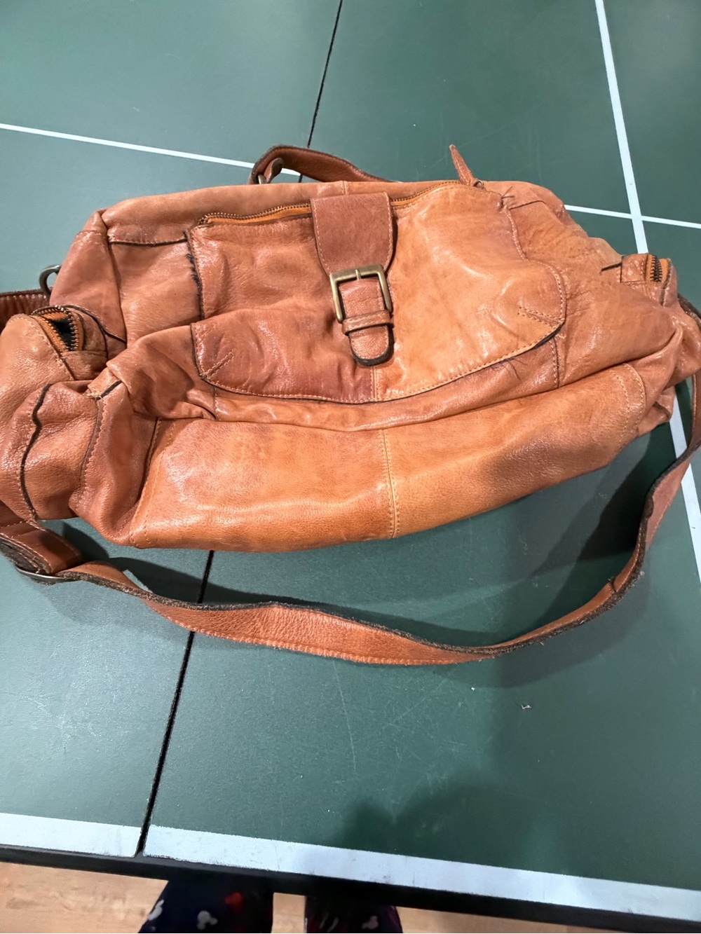 Leather Messenger Bag in Warm Brown with Buckle Detail